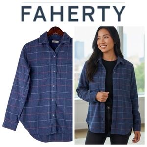 Faherty Ventura Plaid Shirt Button Down Top Sz Small Oversized Flannel Blue